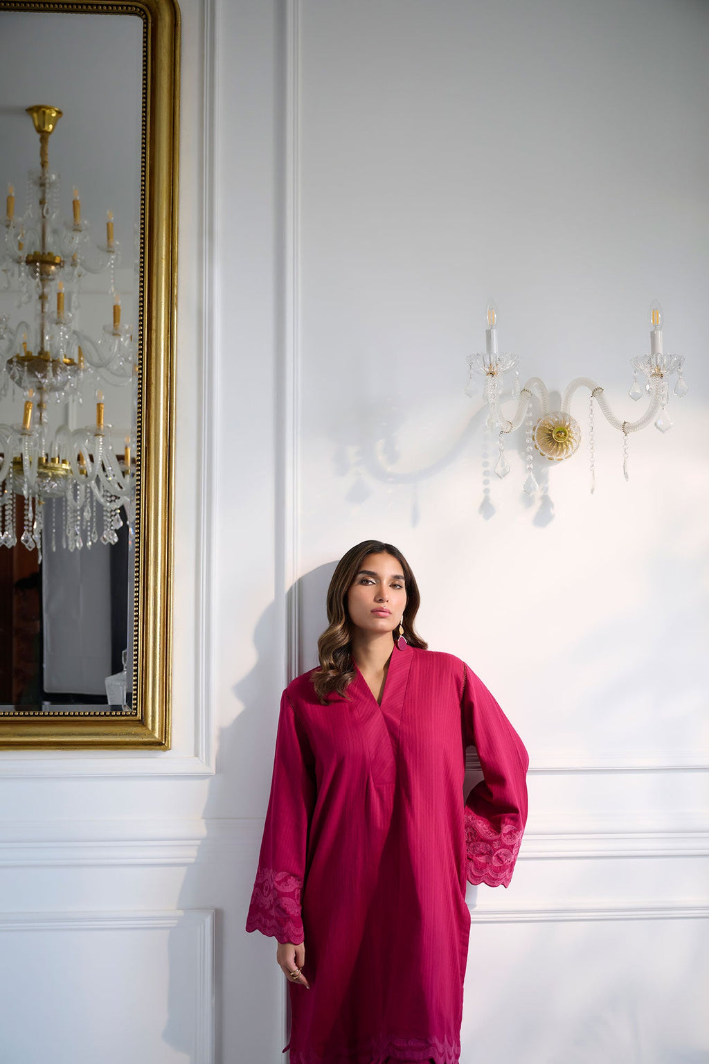 DC-2249 PINK 2PCS  EMBROIDERED KURTA WITH TROUSER
