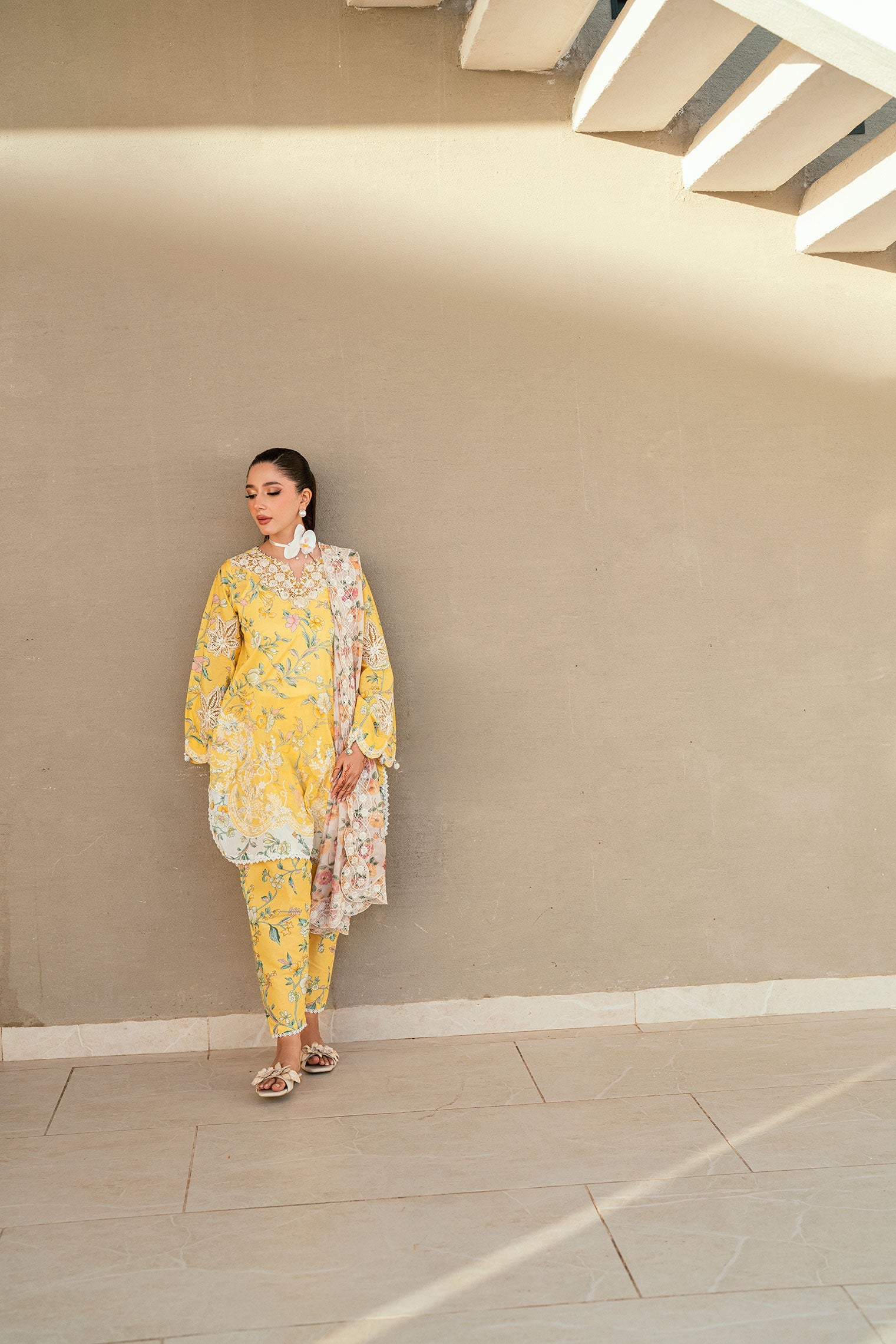 SS25DC-2534 YELLOW LAWN 2PCS EMBROIDERED KURTA WITH TROUSER
