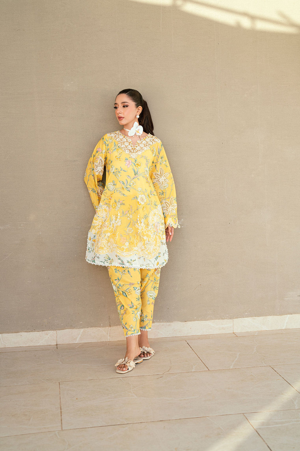 SS25DC-2534 YELLOW LAWN 2PCS EMBROIDERED KURTA WITH TROUSER