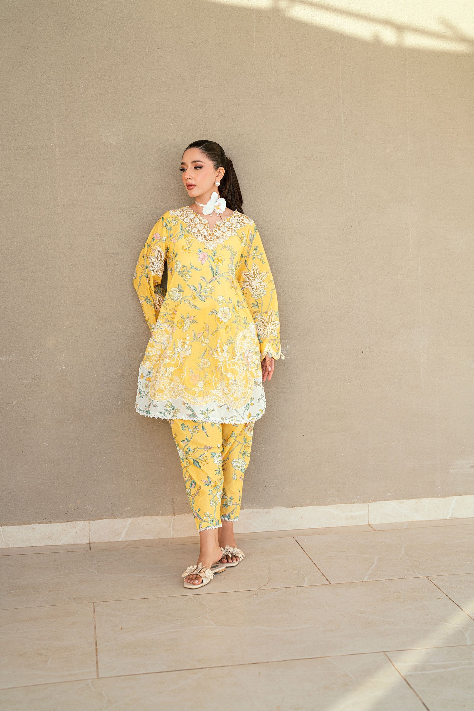 SS25DC-2534 YELLOW LAWN 2PCS EMBROIDERED KURTA WITH TROUSER
