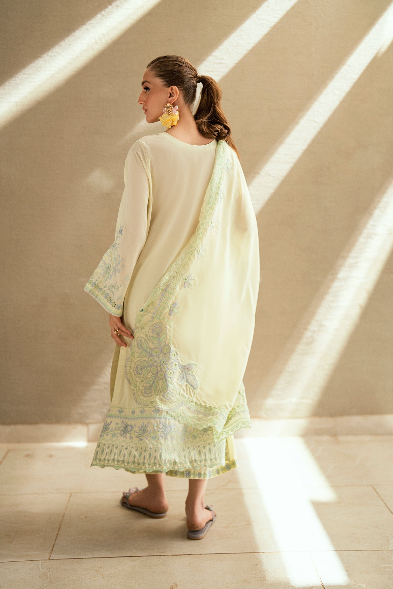 SS25DC-2541 LEMON YELLOW LAWN 2PCS EMBROIDERED KURTA WITH TROUSER