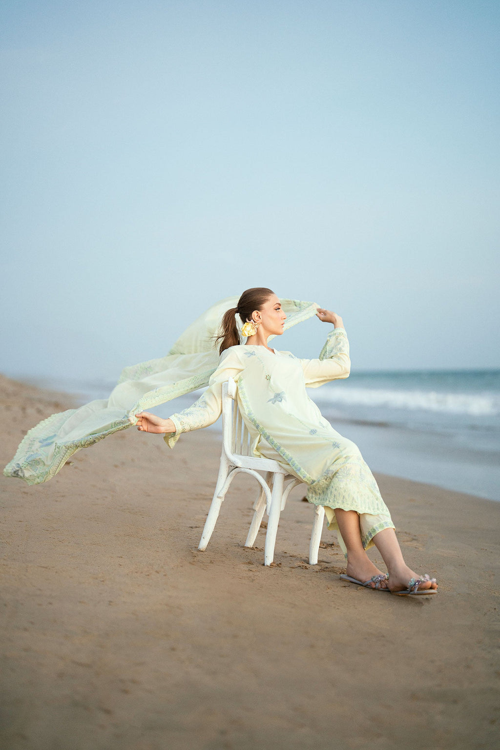 SS25DC-2541 LEMON YELLOW LAWN 2PCS EMBROIDERED KURTA WITH TROUSER