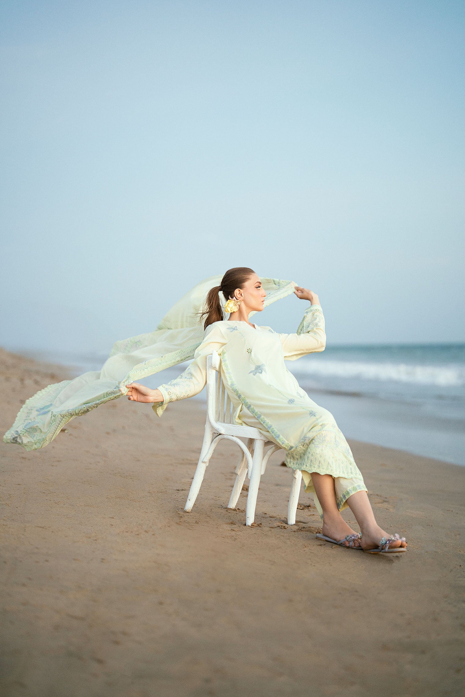 SS25DC-2541 LEMON YELLOW LAWN 2PCS EMBROIDERED KURTA WITH TROUSER