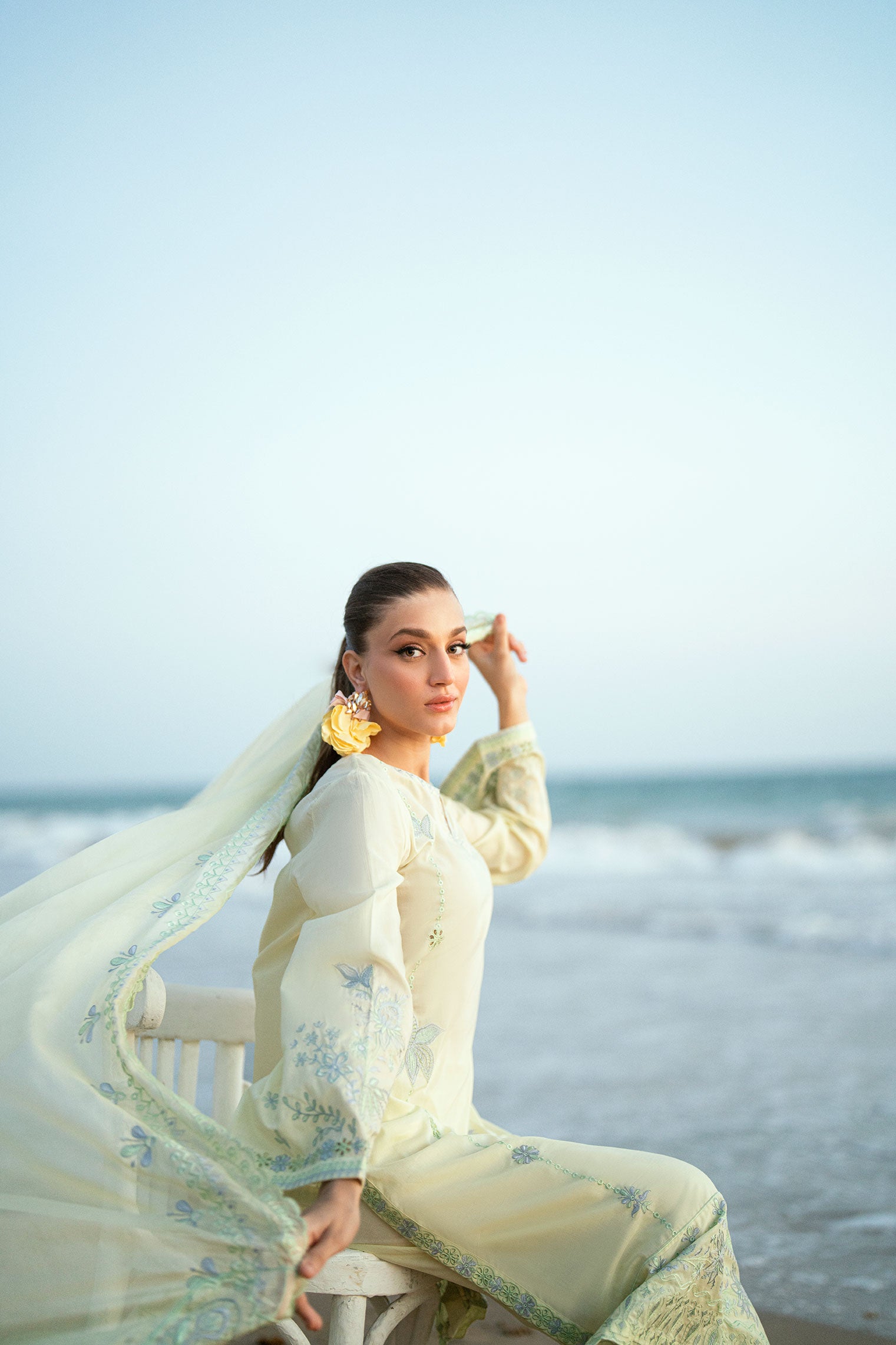 SS25DC-2541 LEMON YELLOW LAWN 2PCS EMBROIDERED KURTA WITH TROUSER