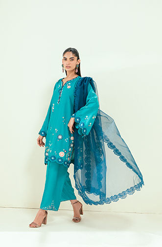 SS25DD-2699  TURQUOISE BLUE DUPATTA