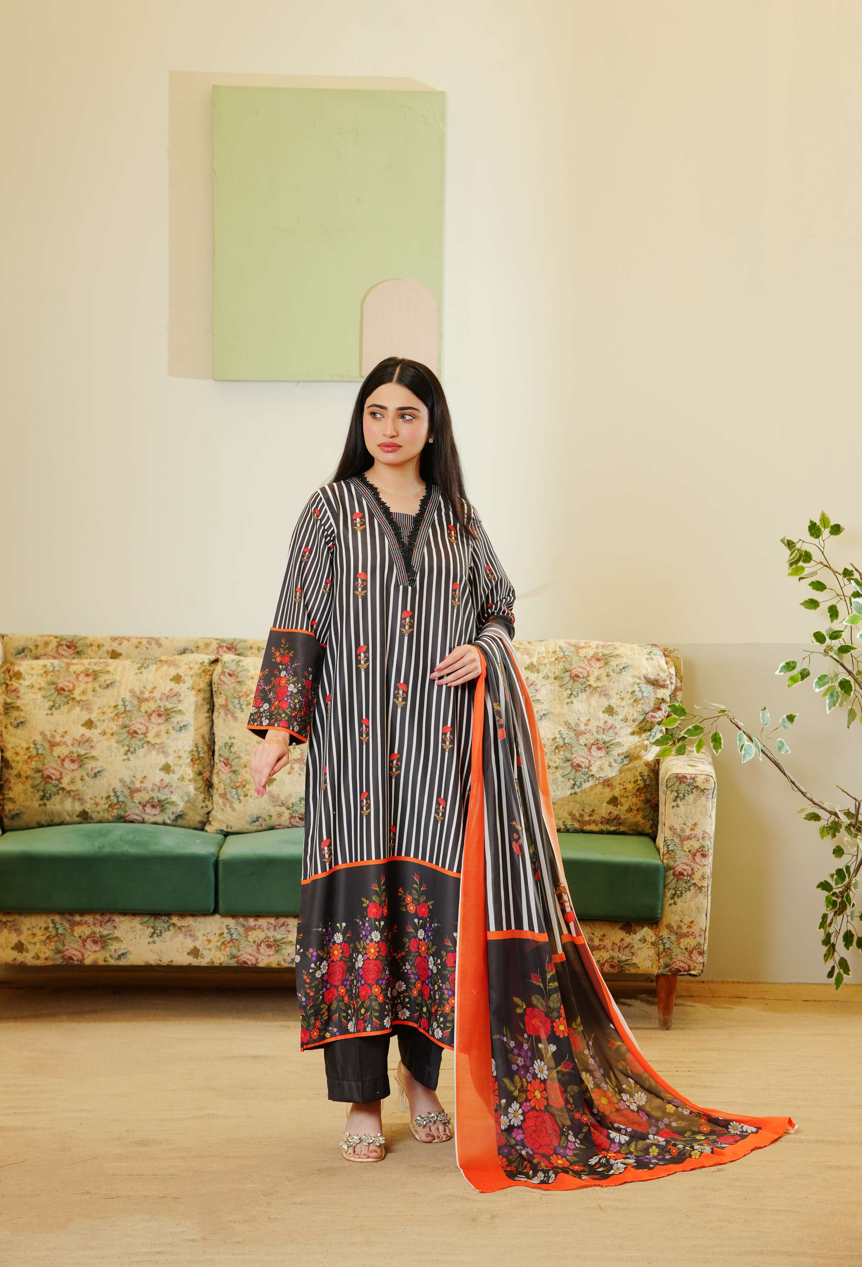 Striped Floral - Premium Poly Lawn