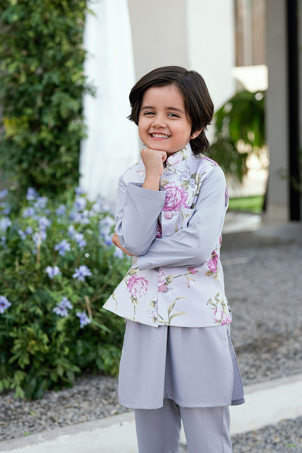SS25DK-0189 - LIGHT GREY -  KURTA ,PAJAMA & WAIST COAT - 3PCS