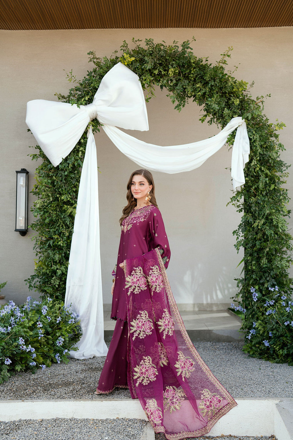 SS25DA-2701 PLUM 2PCS  EMBROIDERED KURTA WITH TROUSER