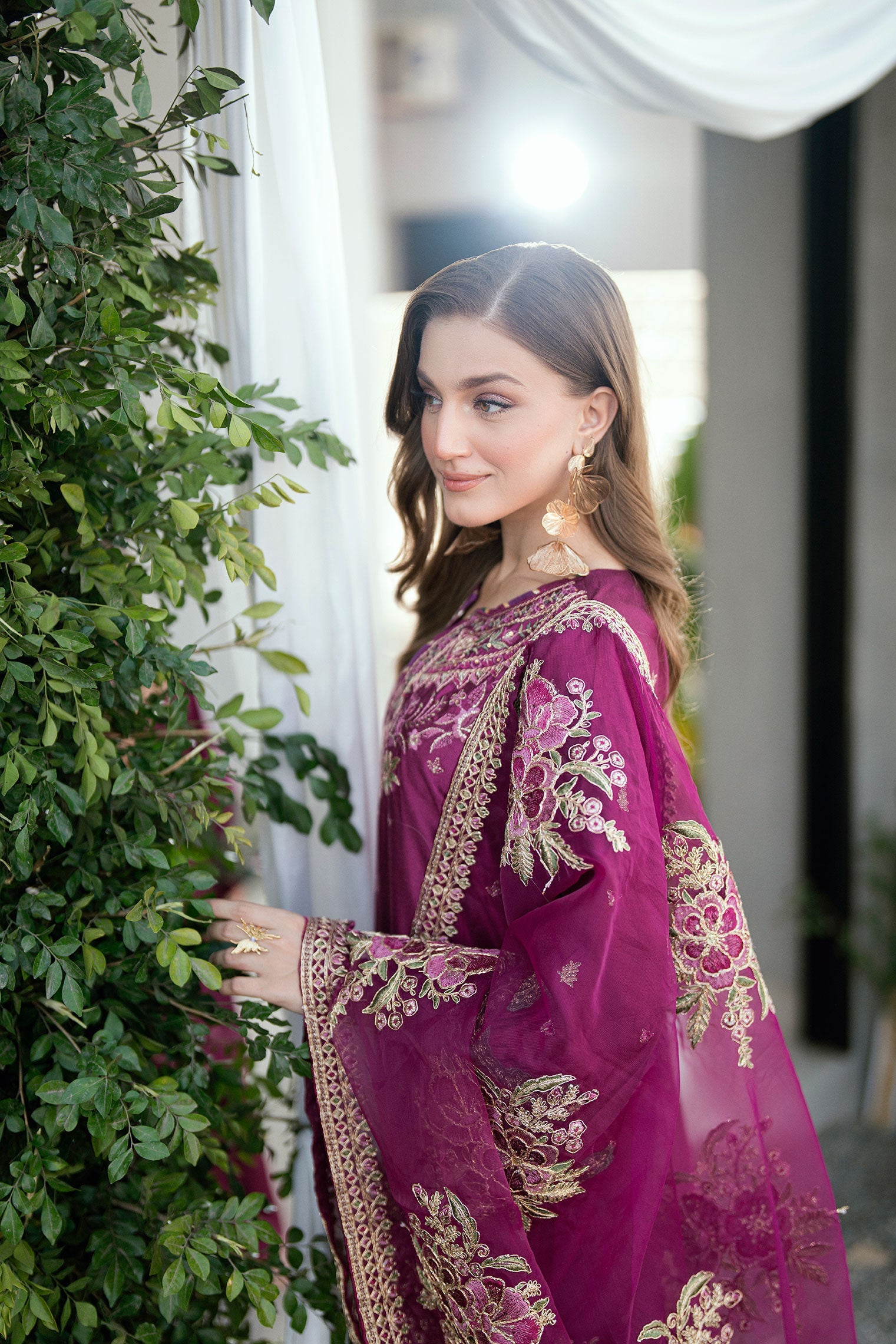 SS25DA-2701 PLUM 2PCS  EMBROIDERED KURTA WITH TROUSER