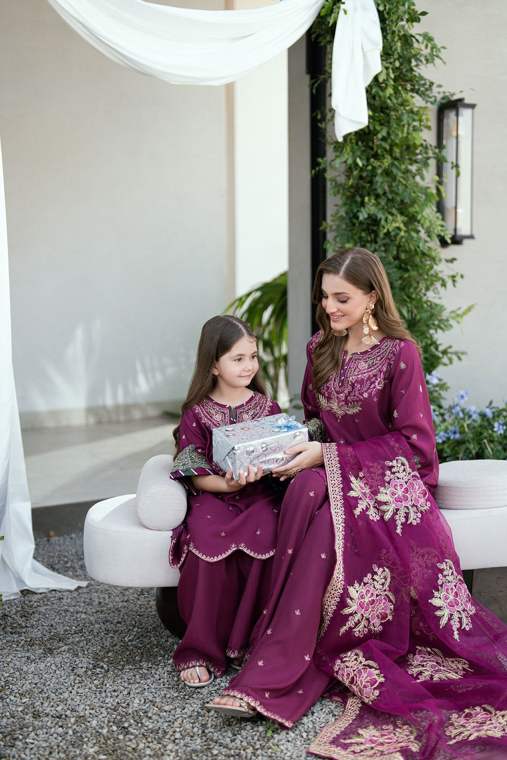 SS25DA-2701 PLUM 2PCS  EMBROIDERED KURTA WITH TROUSER