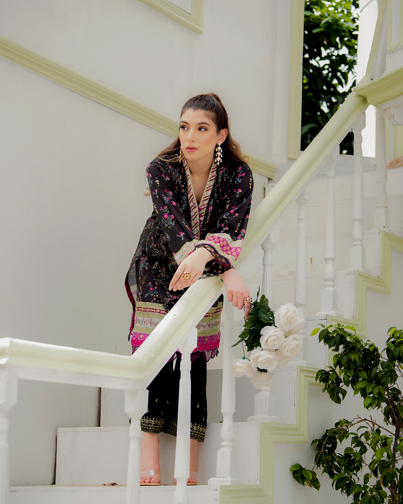 DC-2240 BLACK 2PCS HAND EMBELLISHED  SHIRT WITH TROUSER