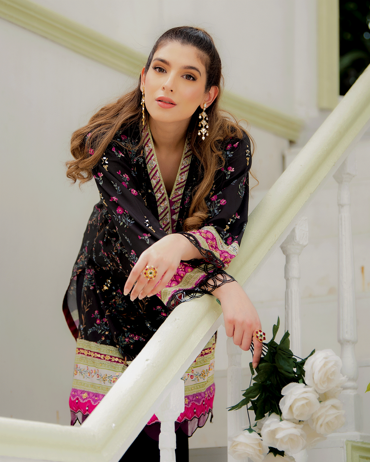 DC-2240 BLACK 2PCS HAND EMBELLISHED  SHIRT WITH TROUSER