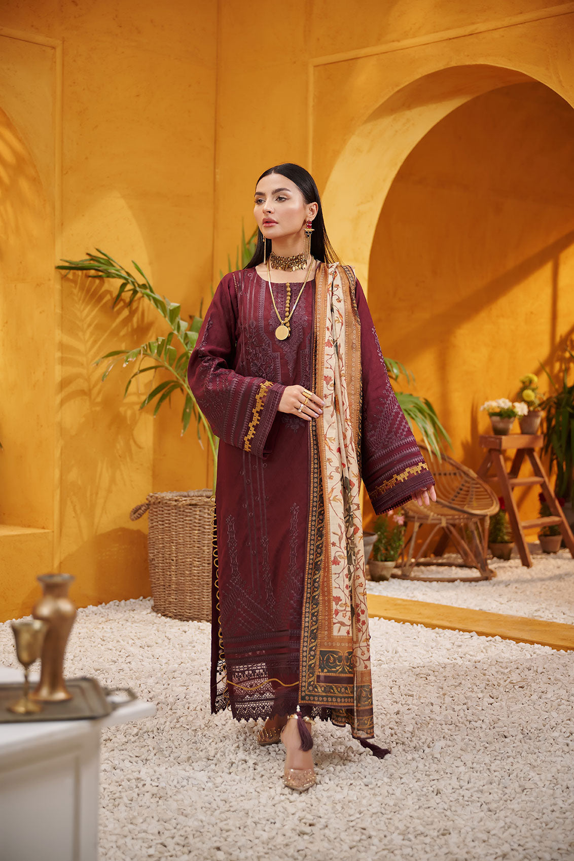 DU-3091 MAROON COTTON JACQUARD  3PCS