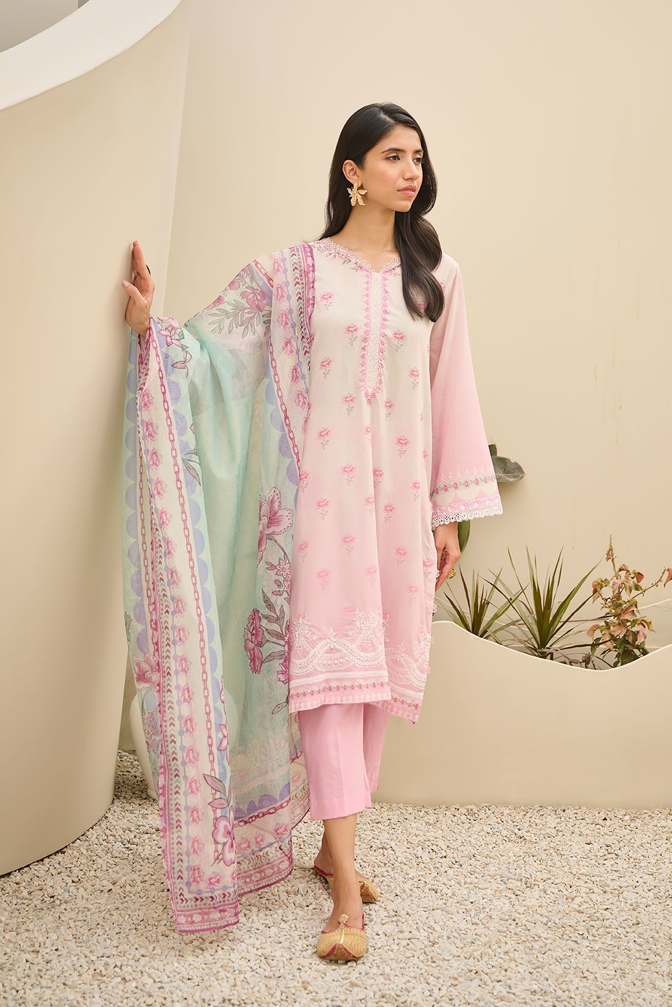 DU-3143 - PINK -  PRINTED LAWN - 3PCS