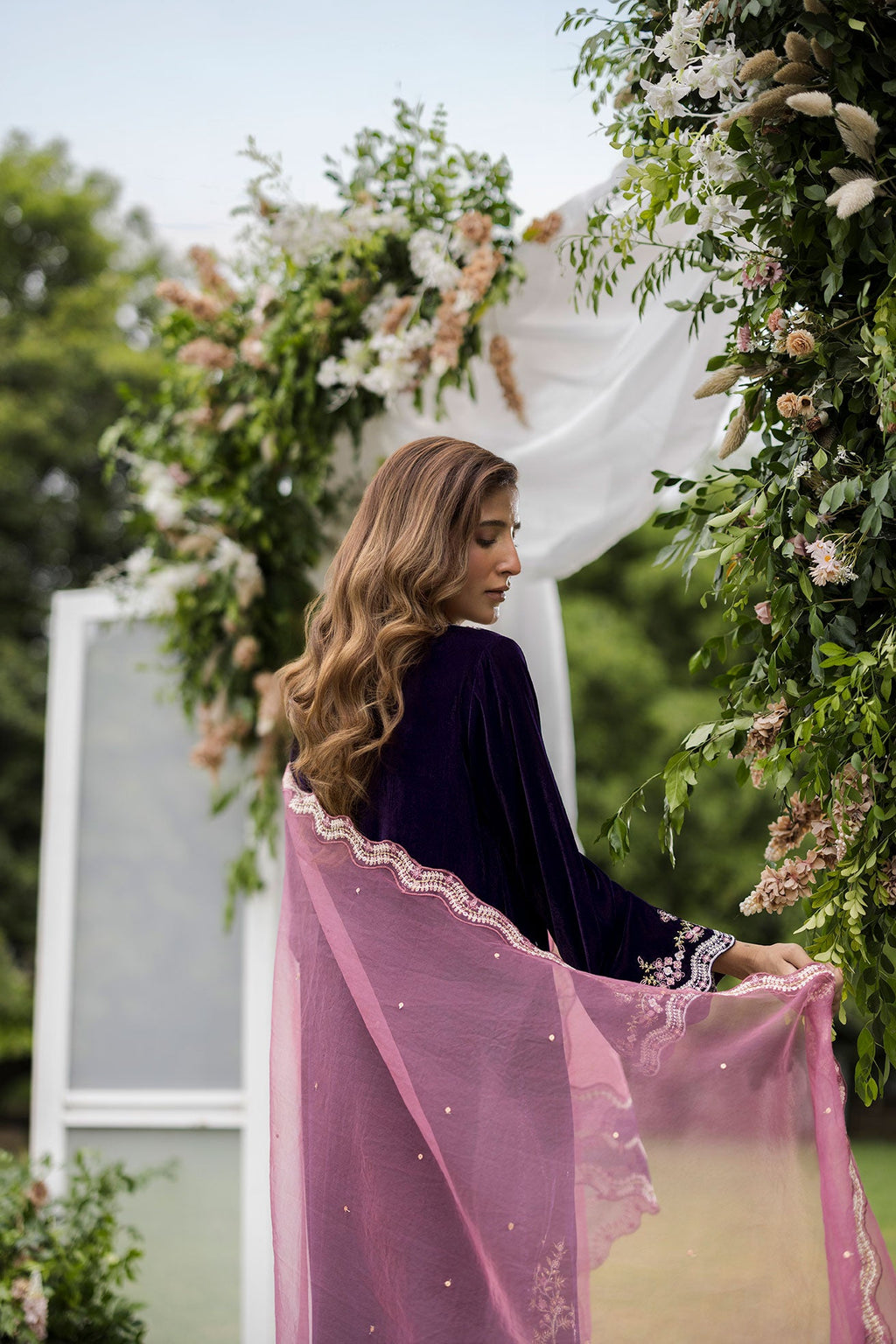 FW25DD-2830  MAGENTA  EMBROIDERED  DUPATTA