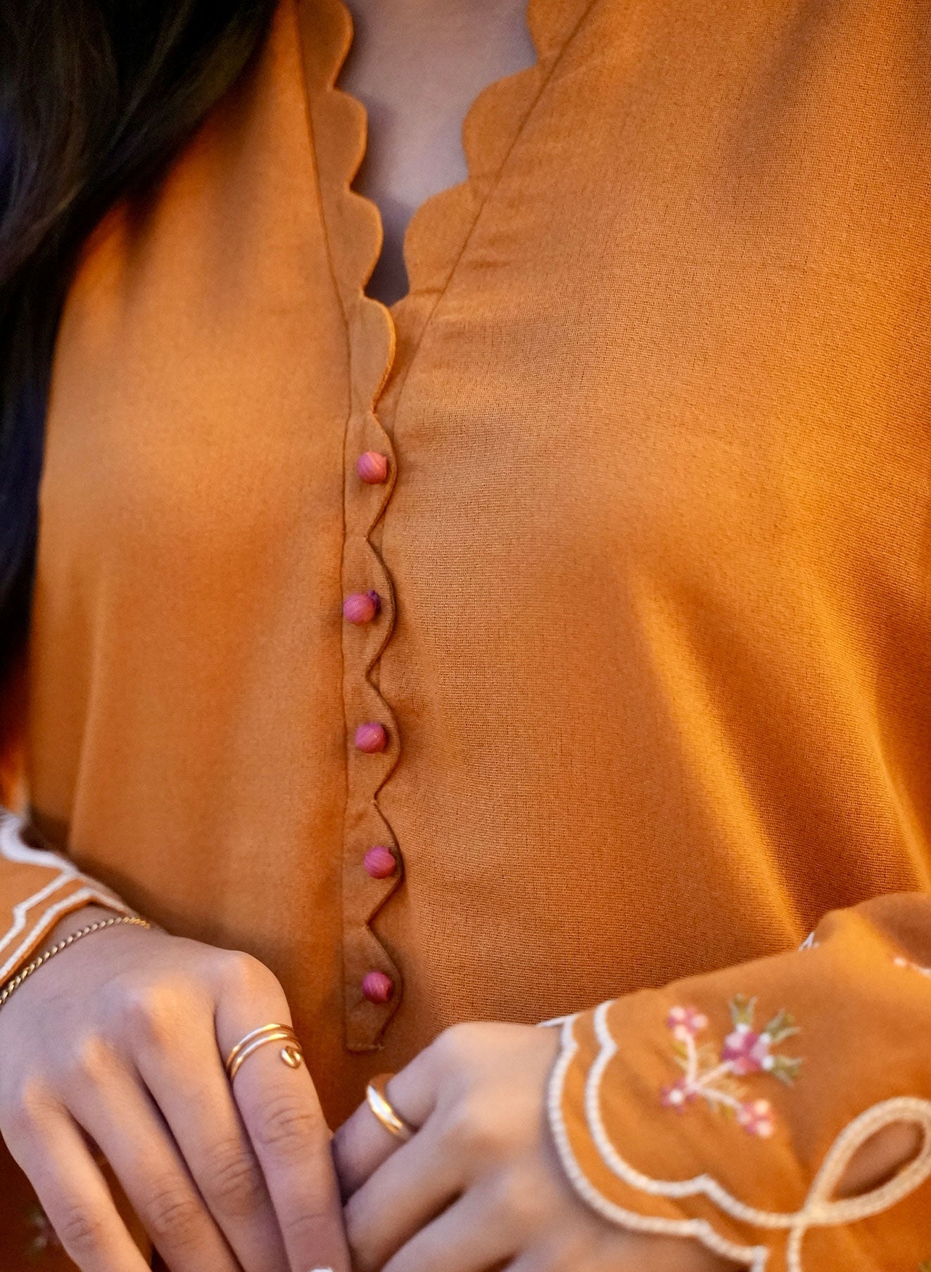 FW25DC-2881 MUSTARD 2PCS  EMBROIDERED KURTA WITH TROUSER