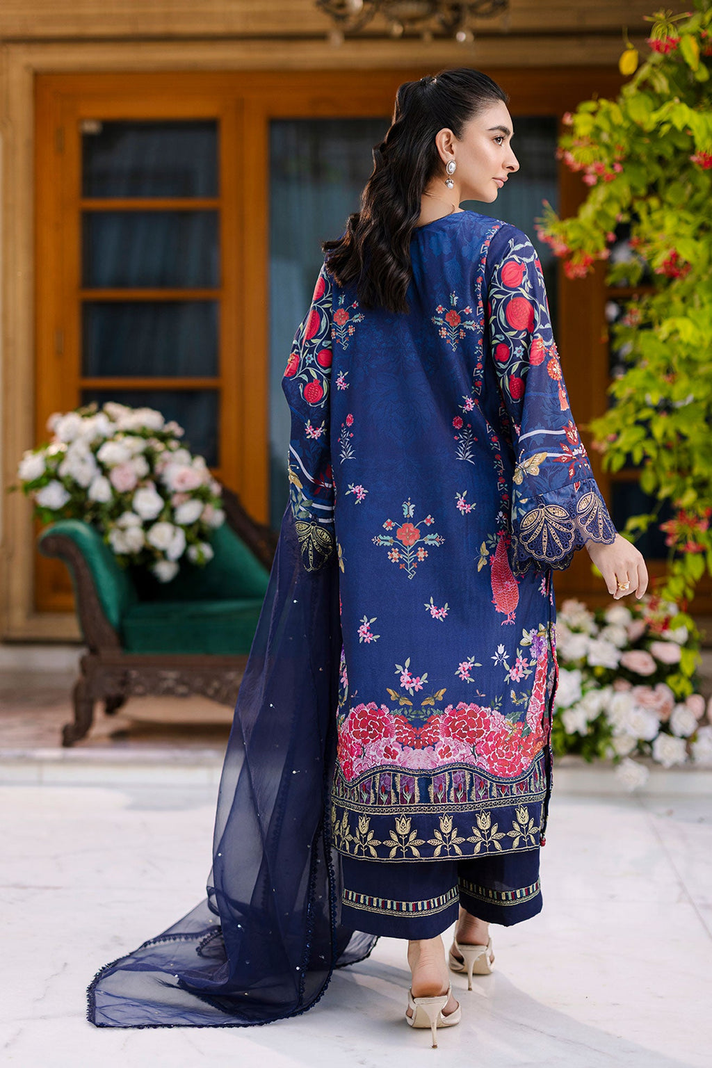 Silk Tunic - 2PCS HAND EMBELLISHED  SHIRT WITH TROUSER-FW25DA-2875 NAVY BLUE