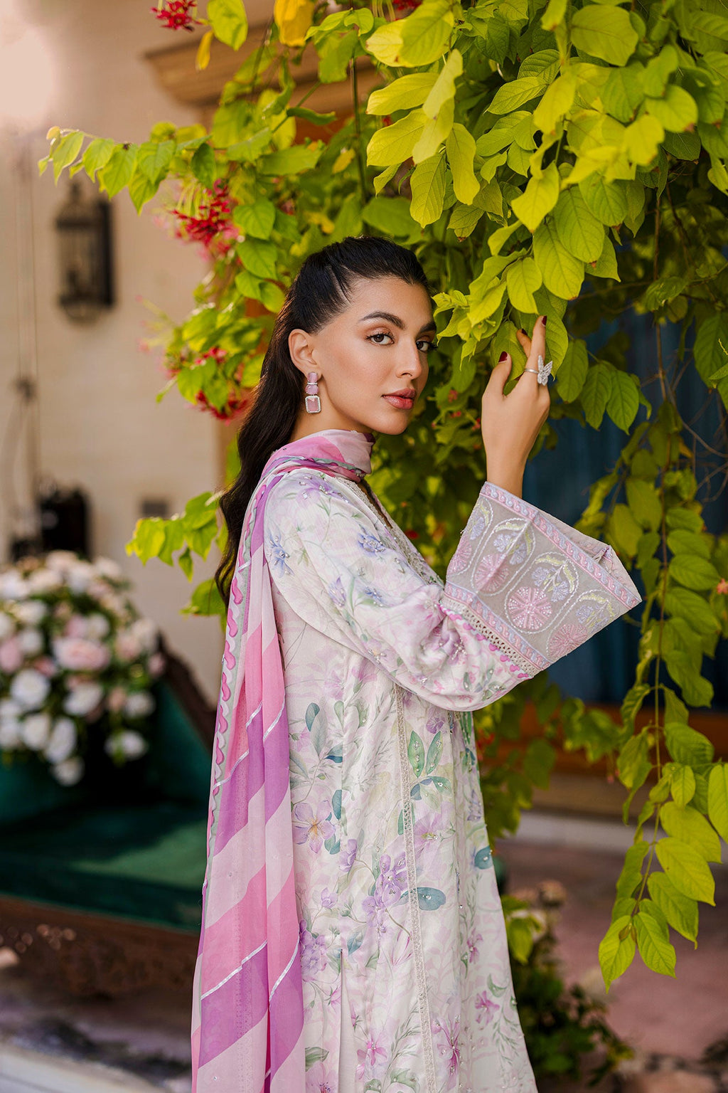 Silk Tunic - 2PCS HAND EMBELLISHED  SHIRT WITH TROUSER-FW25DA-2868 OFF WHITE