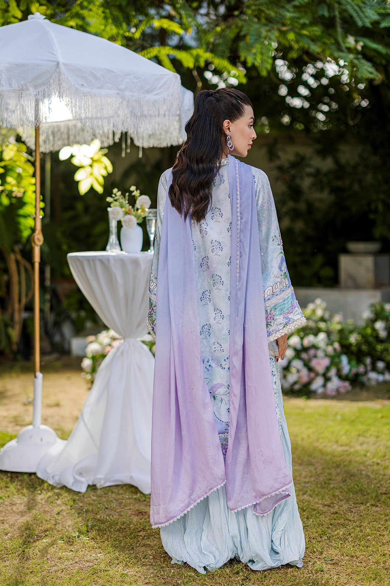Silk Tunic - 2PCS HAND EMBELLISHED  SHIRT WITH TROUSER-FW25DA-2866 SKY BLUE