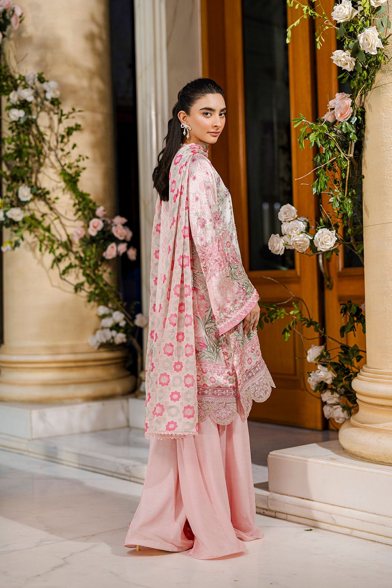Silk Tunic - 2PCS HAND EMBELLISHED  SHIRT WITH TROUSER-FW25DA-2873 PINK