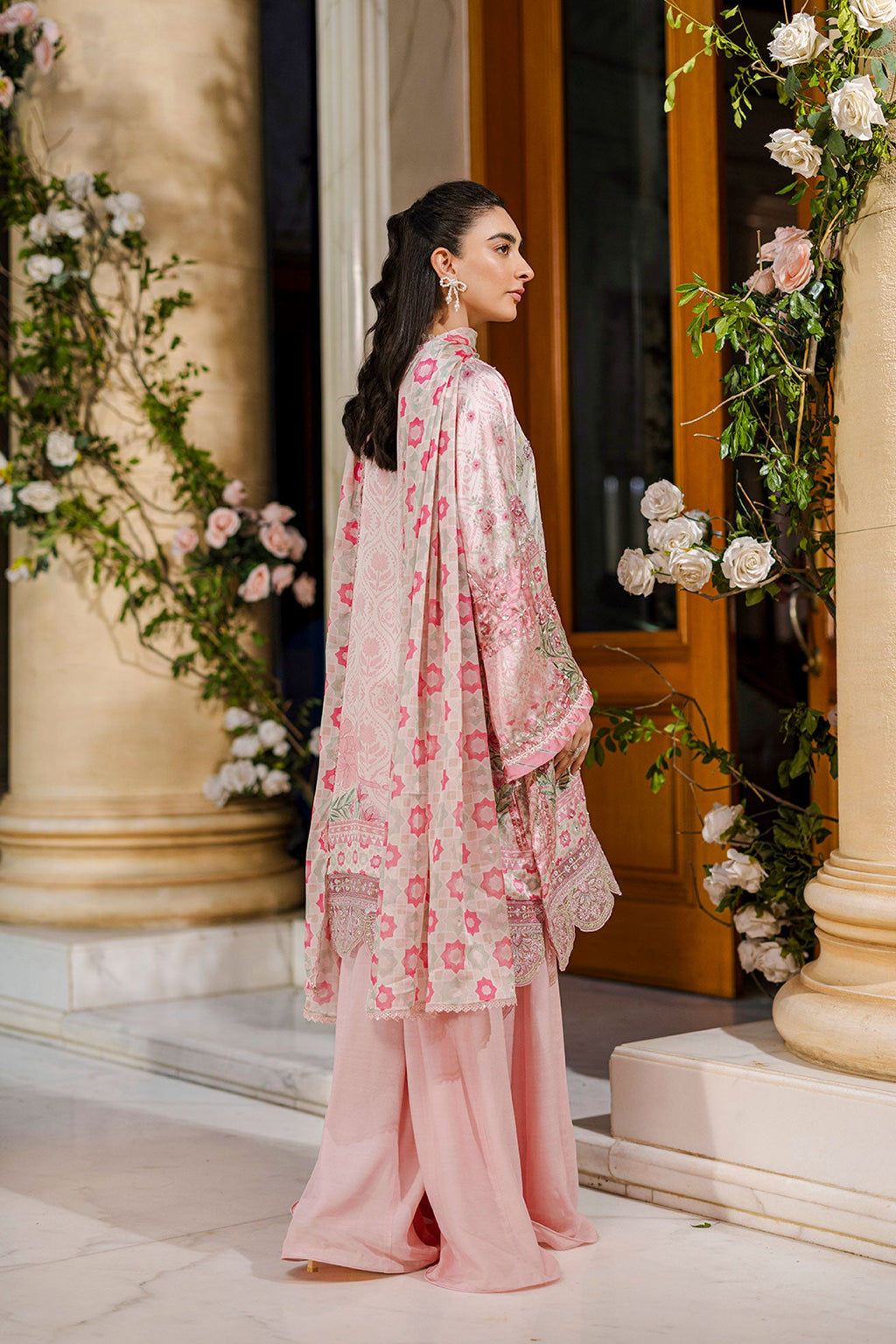 Silk Tunic - 2PCS HAND EMBELLISHED  SHIRT WITH TROUSER-FW25DA-2873 PINK