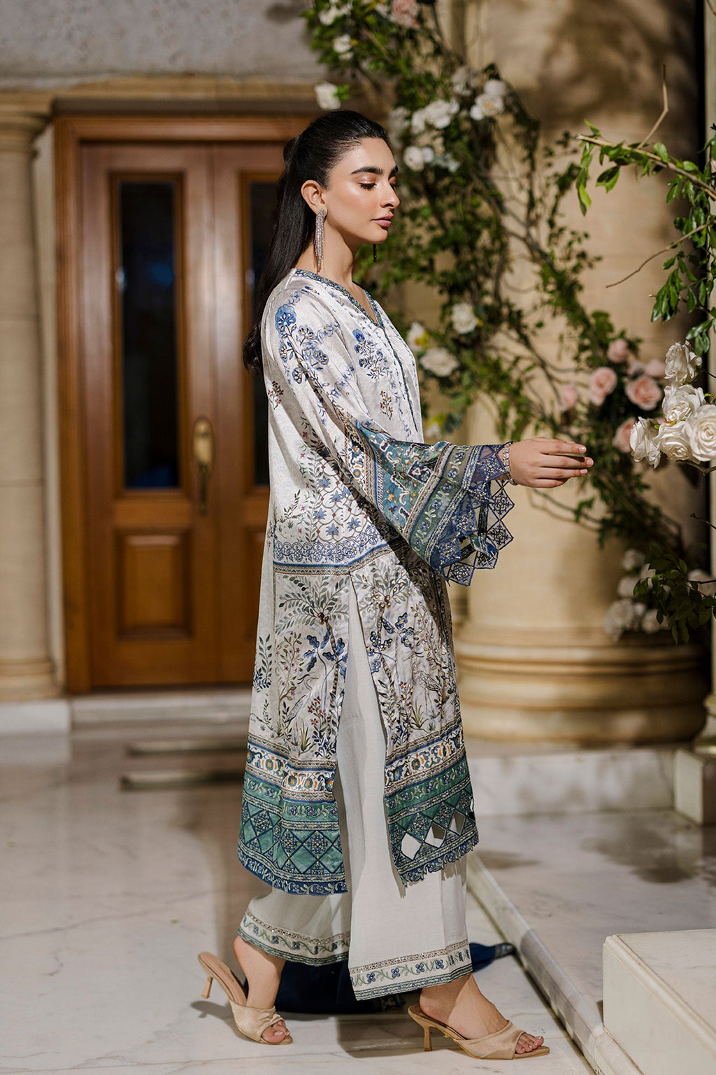 Silk Tunic - 2PCS HAND EMBELLISHED  SHIRT WITH TROUSER-FW25DA-2872 GREY