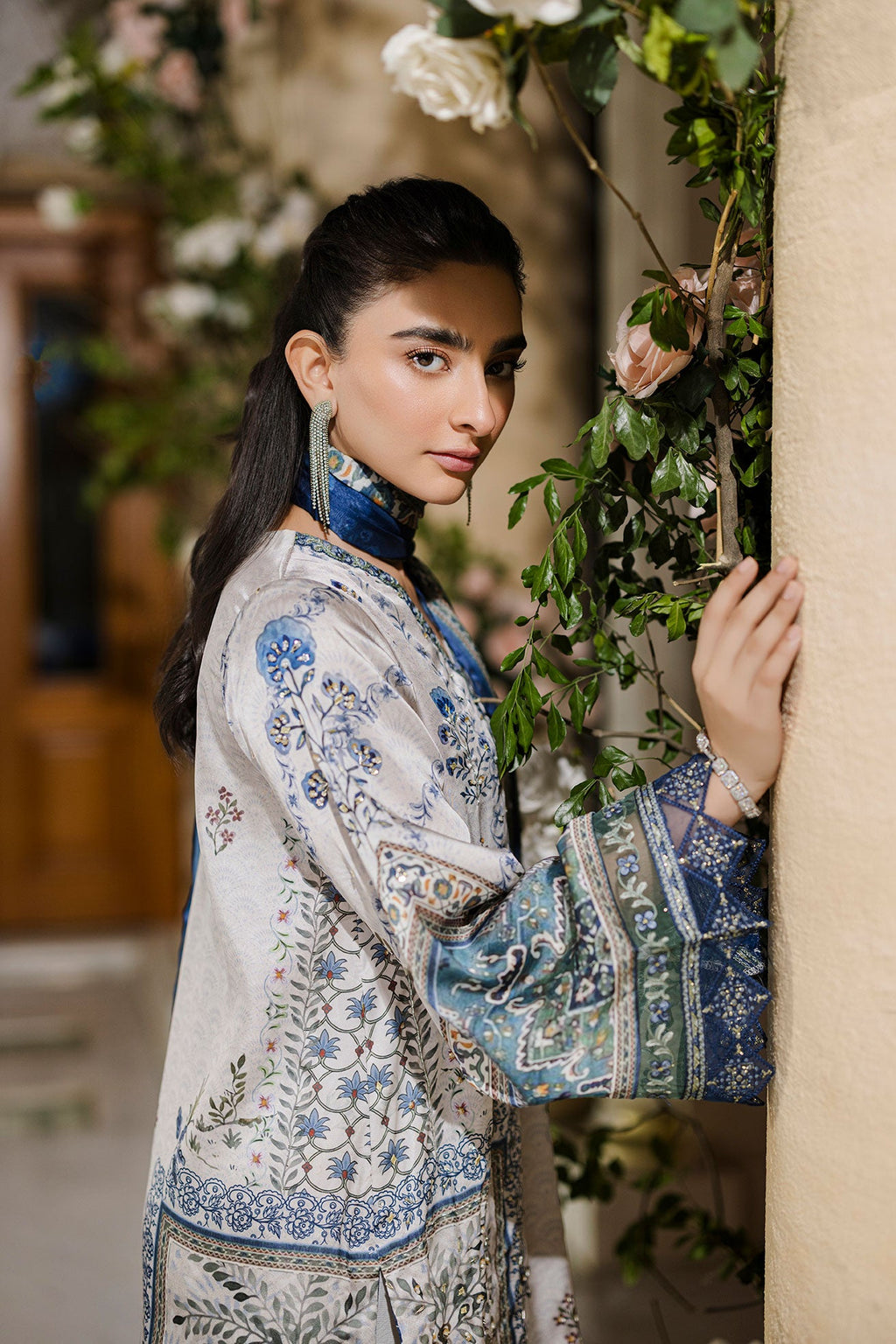 Silk Tunic - 2PCS HAND EMBELLISHED  SHIRT WITH TROUSER-FW25DA-2872 GREY