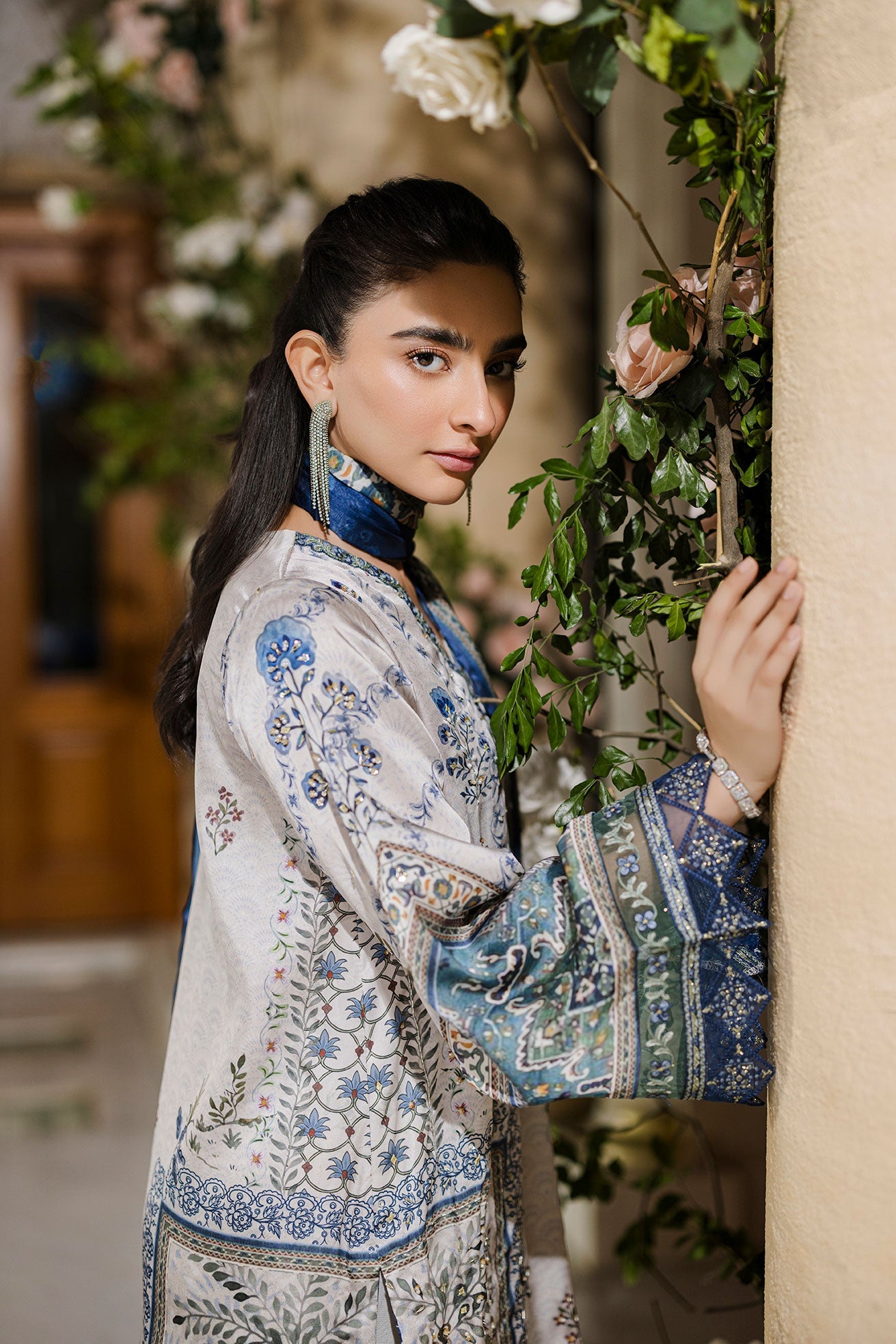 Silk Tunic - 2PCS HAND EMBELLISHED  SHIRT WITH TROUSER-FW25DA-2872 GREY