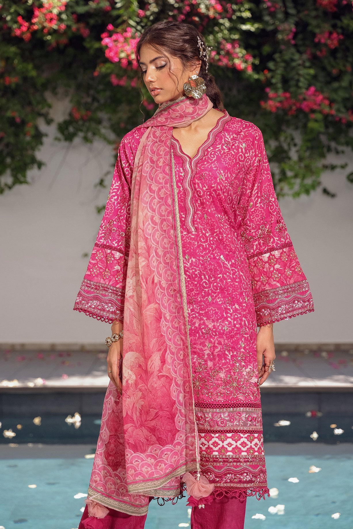 SS24DA-2514 DARK PINK 2PCS HAND EMBELLISHED  SHIRT WITH TROUSER