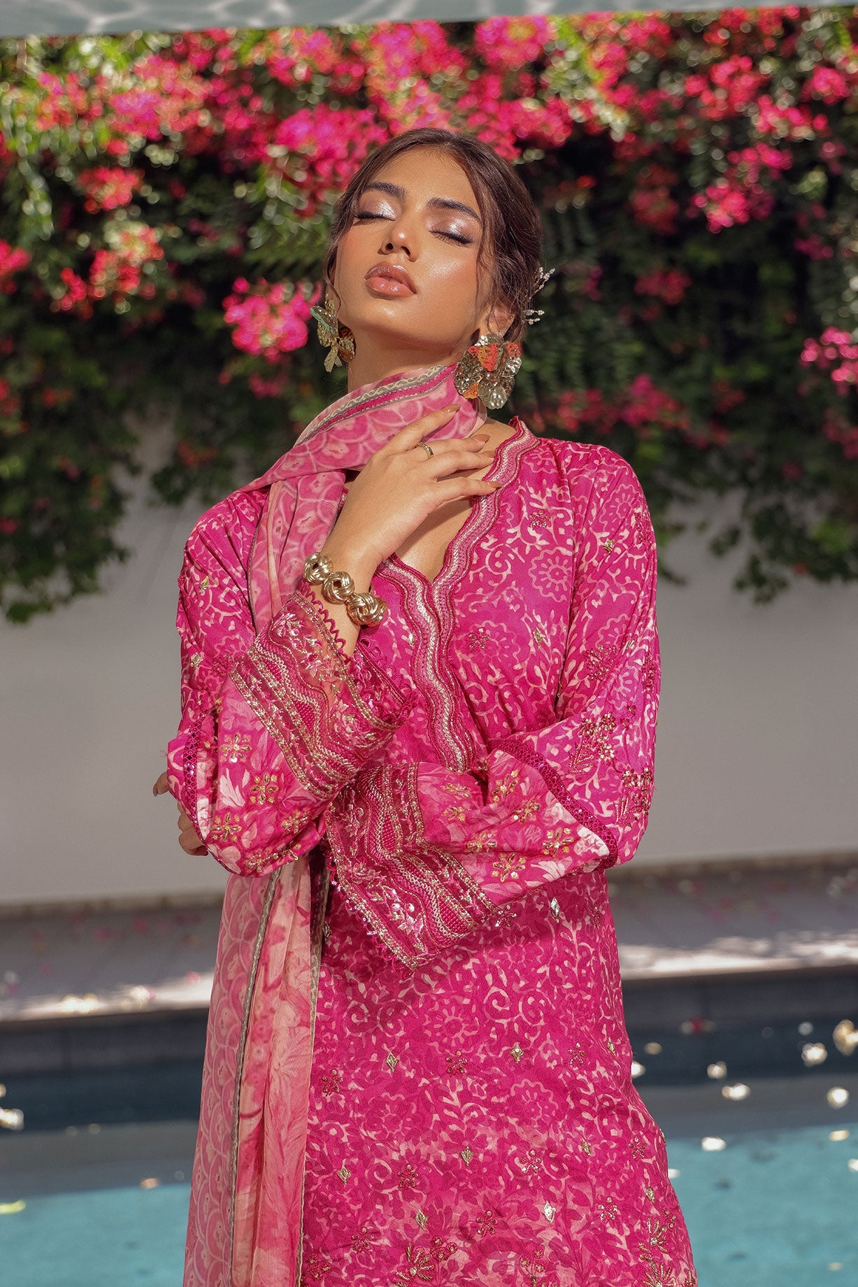 SS24DA-2514 DARK PINK 2PCS HAND EMBELLISHED  SHIRT WITH TROUSER