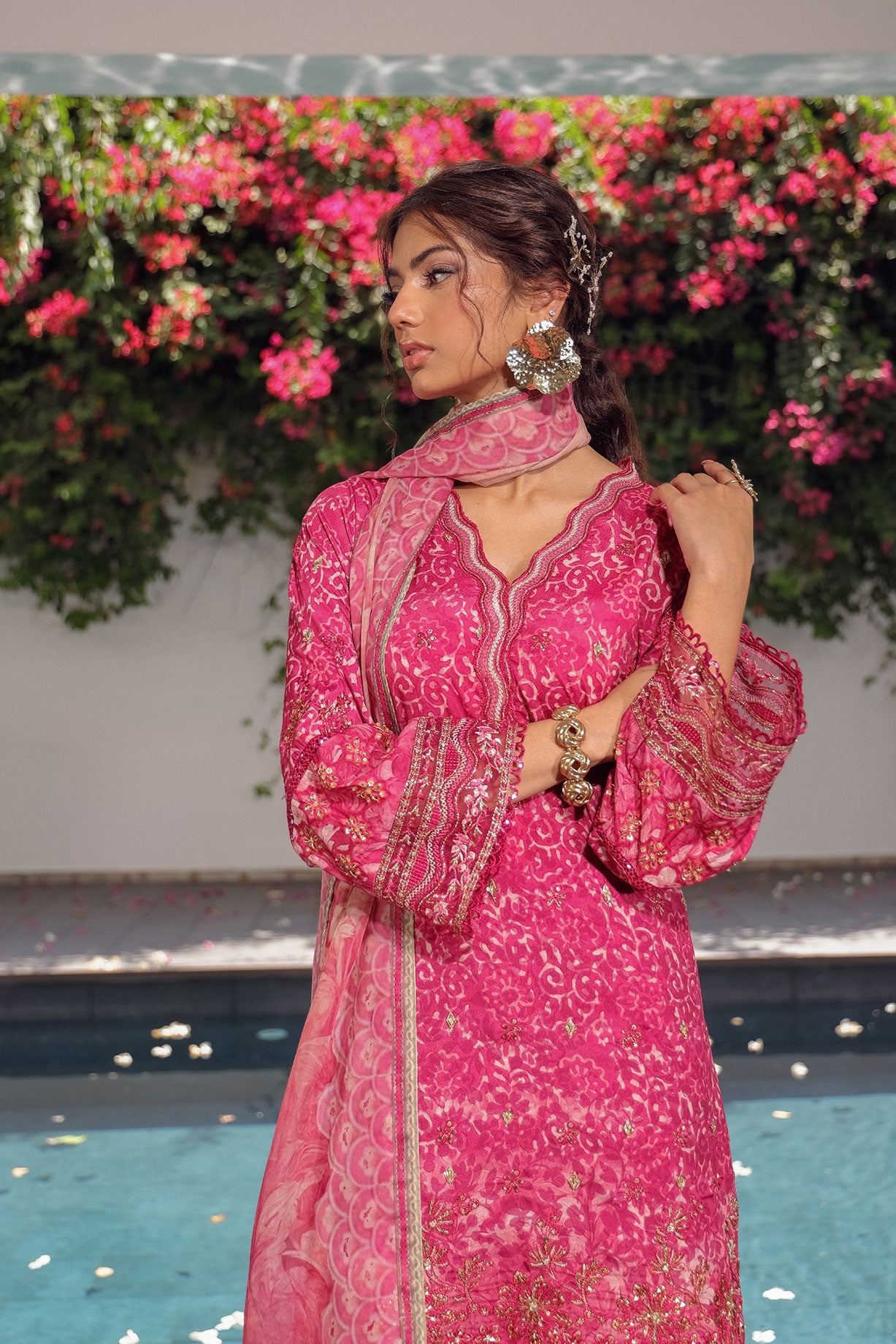 SS24DA-2514 DARK PINK 2PCS HAND EMBELLISHED  SHIRT WITH TROUSER