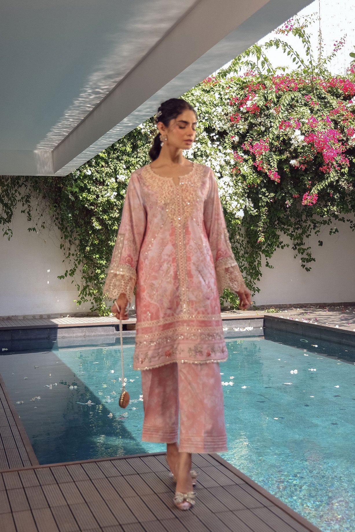 SS24DA-2515 LIGHT PINK 2PCS HAND EMBELLISHED  SHIRT WITH TROUSER