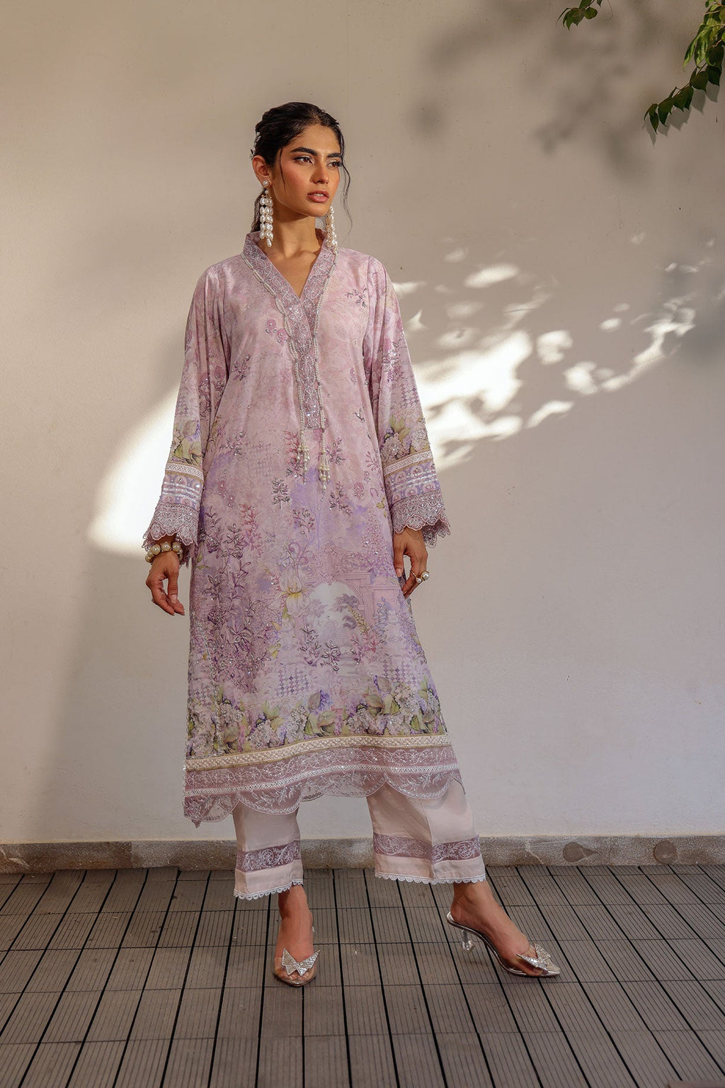 SS24DA-2512 LIGHT PURPLE 2PCS HAND EMBELLISHED  SHIRT WITH TROUSER