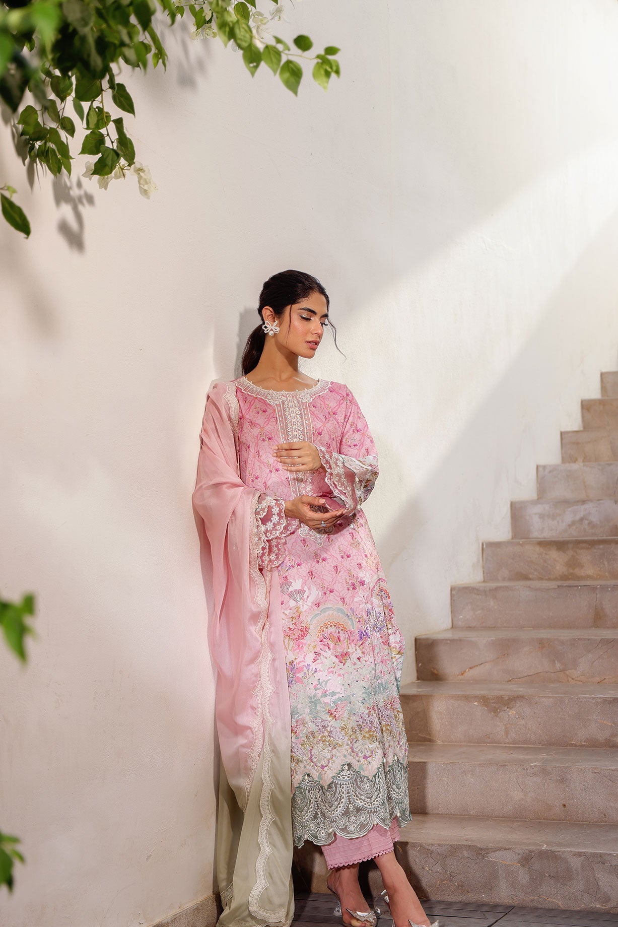 SS24DA-2516 PINK 2PCS HAND EMBELLISHED  SHIRT WITH TROUSER