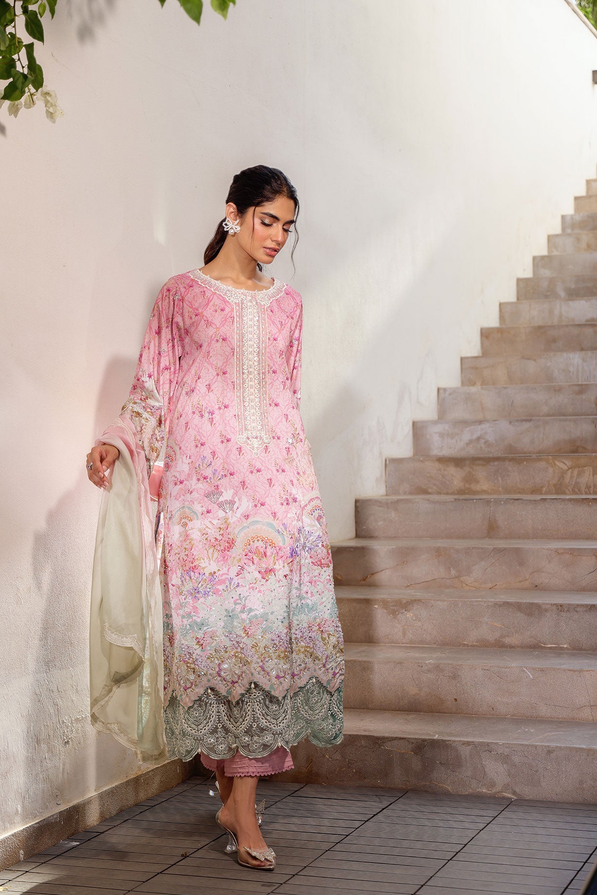 SS24DA-2516 PINK 2PCS HAND EMBELLISHED  SHIRT WITH TROUSER