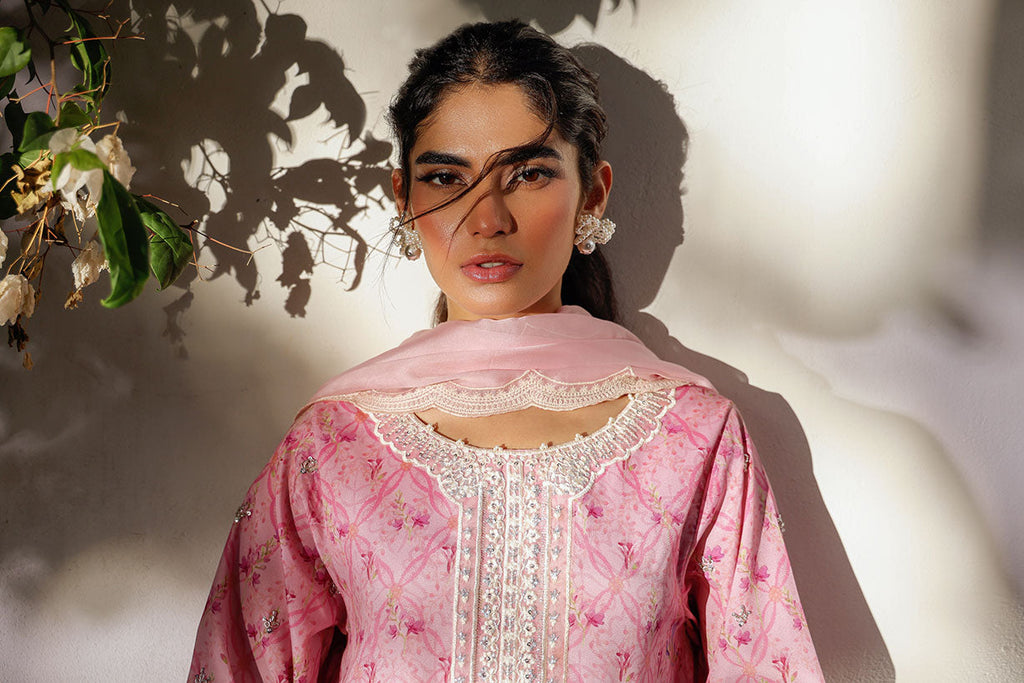 SS24DA-2516 PINK 2PCS HAND EMBELLISHED  SHIRT WITH TROUSER