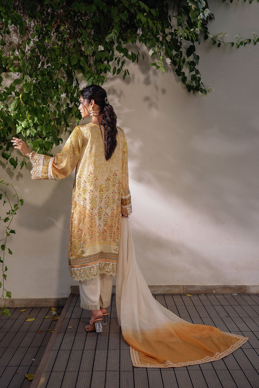 SS24DA-2519 MUSTARD 2PCS HAND EMBELLISHED  SHIRT WITH TROUSER