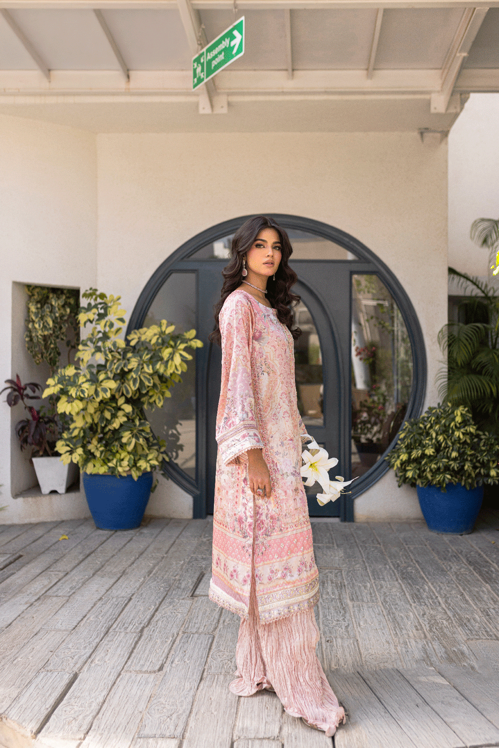 Silk Tunic - 2PCS HAND EMBELLISHED  SHIRT WITH TROUSER-SS24DA-2667 LIGHT PINK