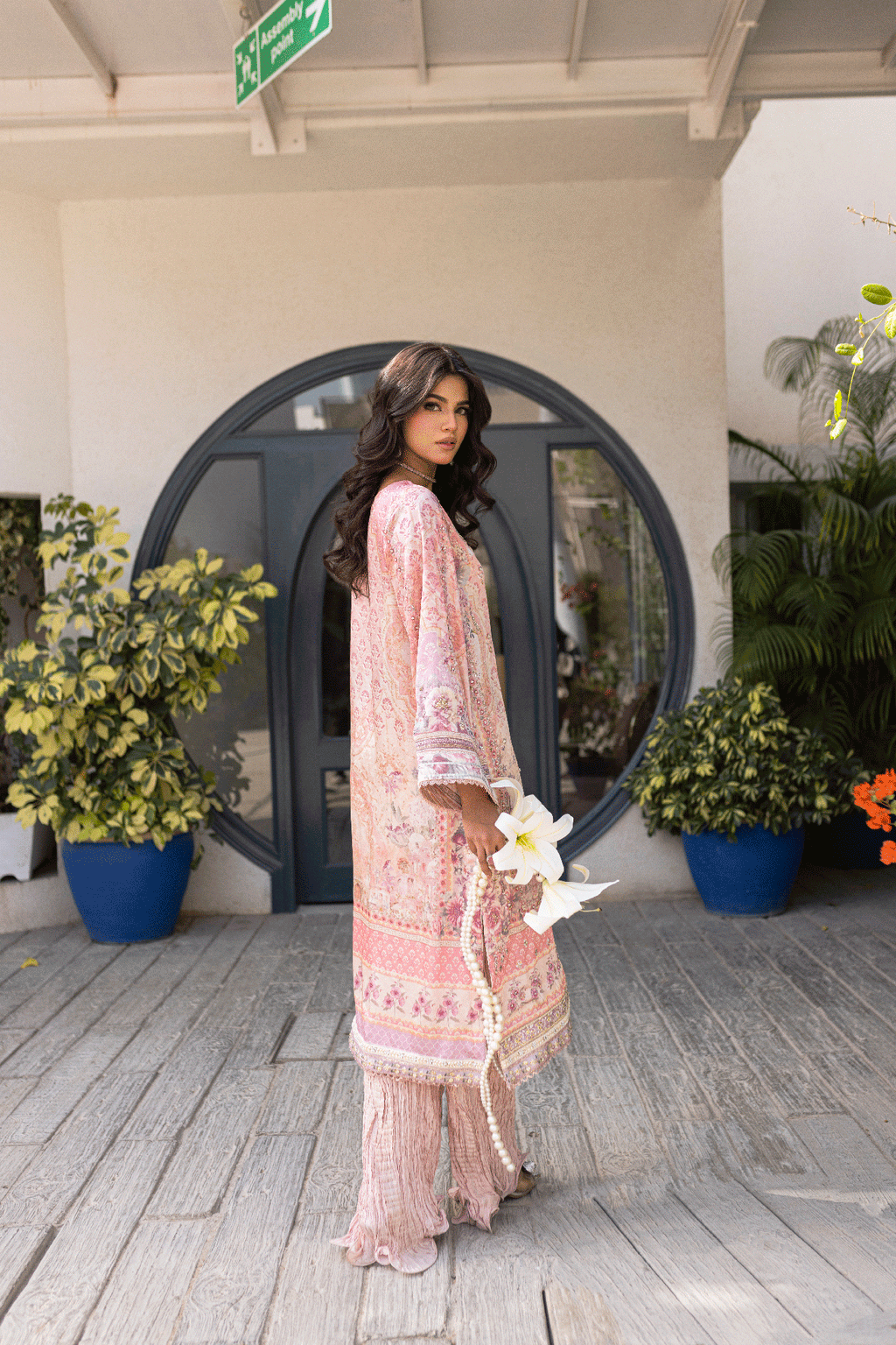 Silk Tunic - 2PCS HAND EMBELLISHED  SHIRT WITH TROUSER-SS24DA-2667 LIGHT PINK