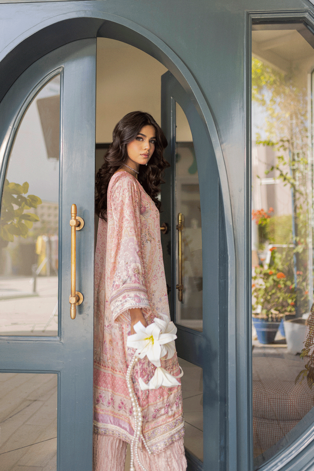 Silk Tunic - 2PCS HAND EMBELLISHED  SHIRT WITH TROUSER-SS24DA-2667 LIGHT PINK