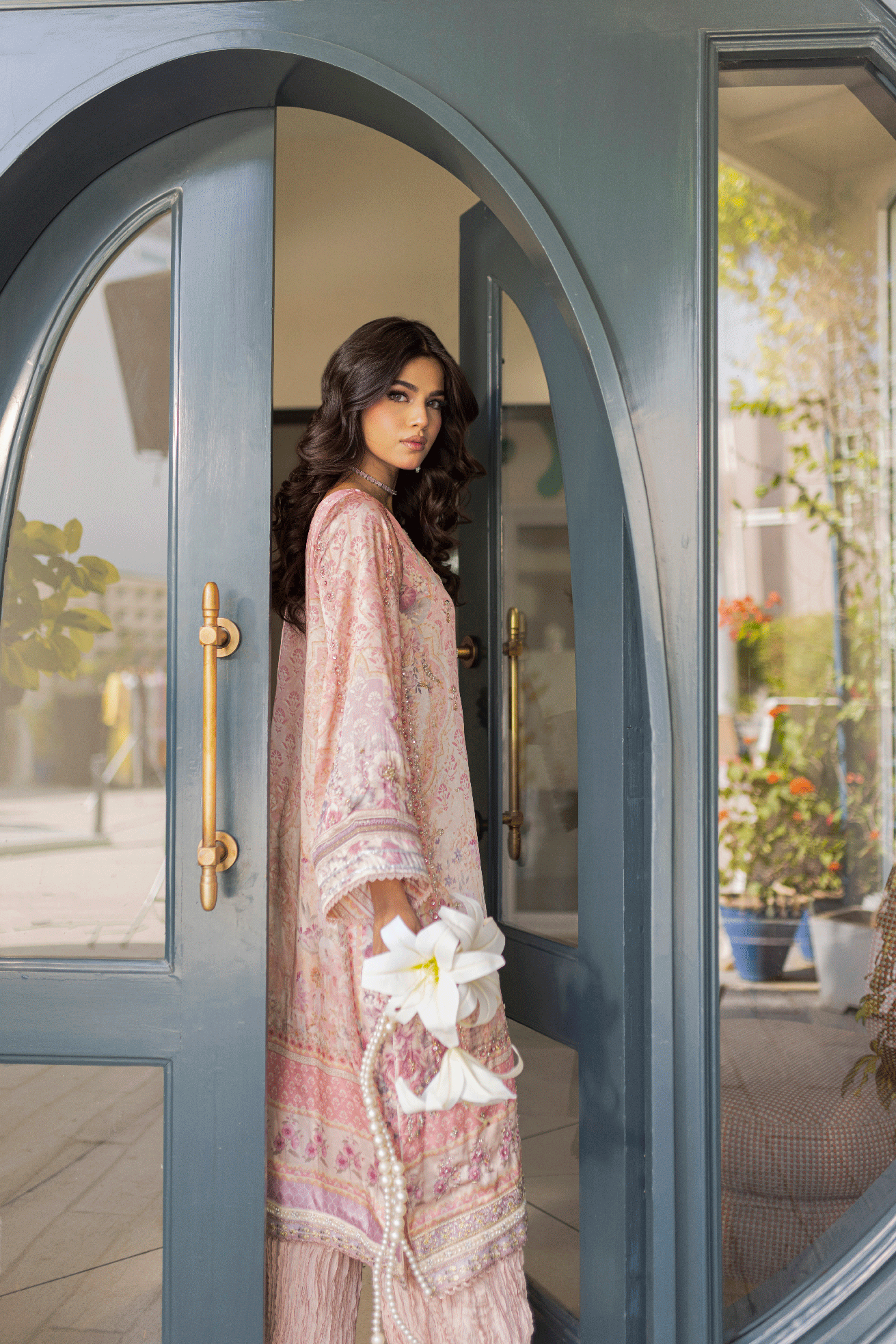 Silk Tunic - 2PCS HAND EMBELLISHED  SHIRT WITH TROUSER-SS24DA-2667 LIGHT PINK