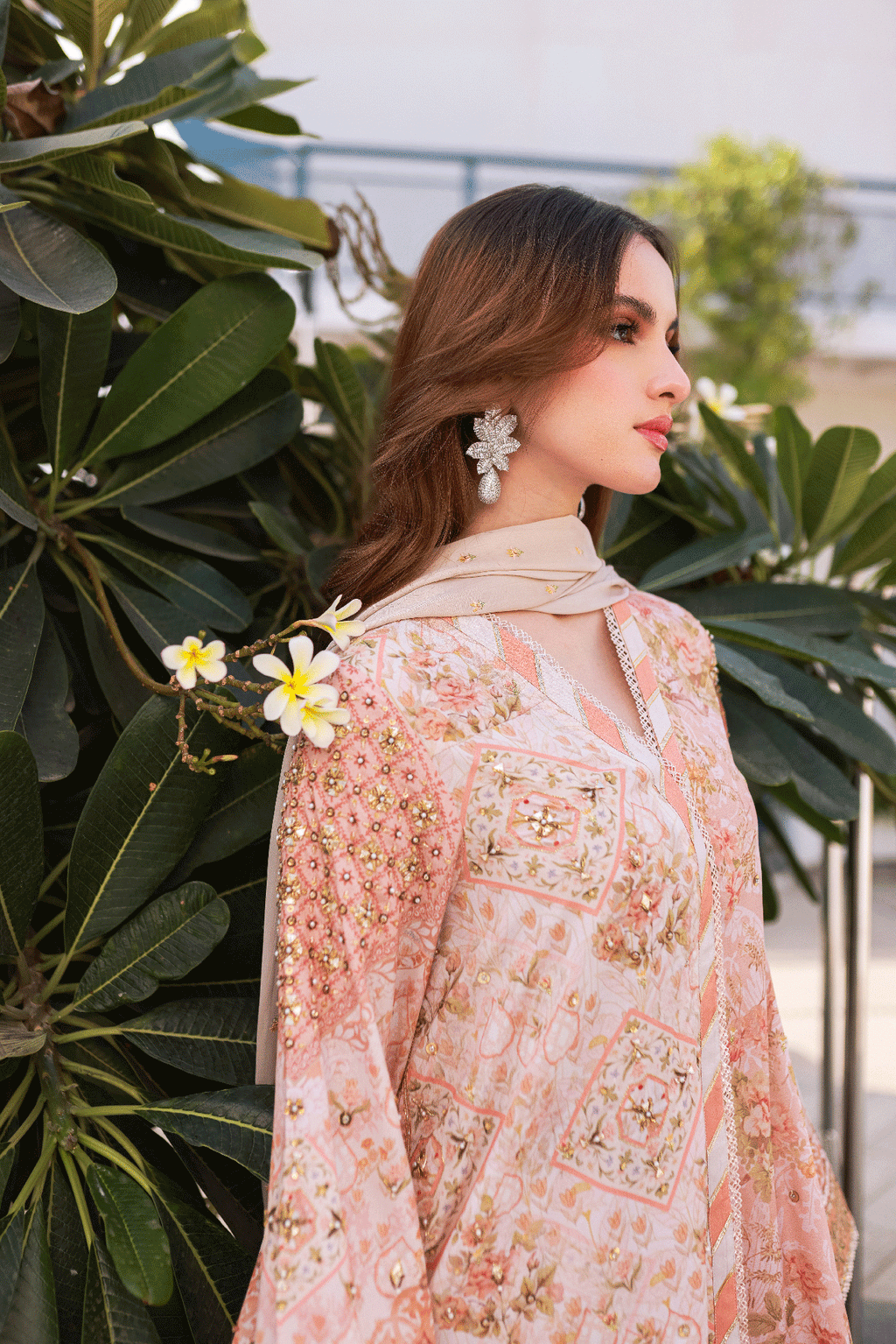 Silk Tunic - 2PCS HAND EMBELLISHED  SHIRT WITH TROUSER-SS24DA-2670 PEACH