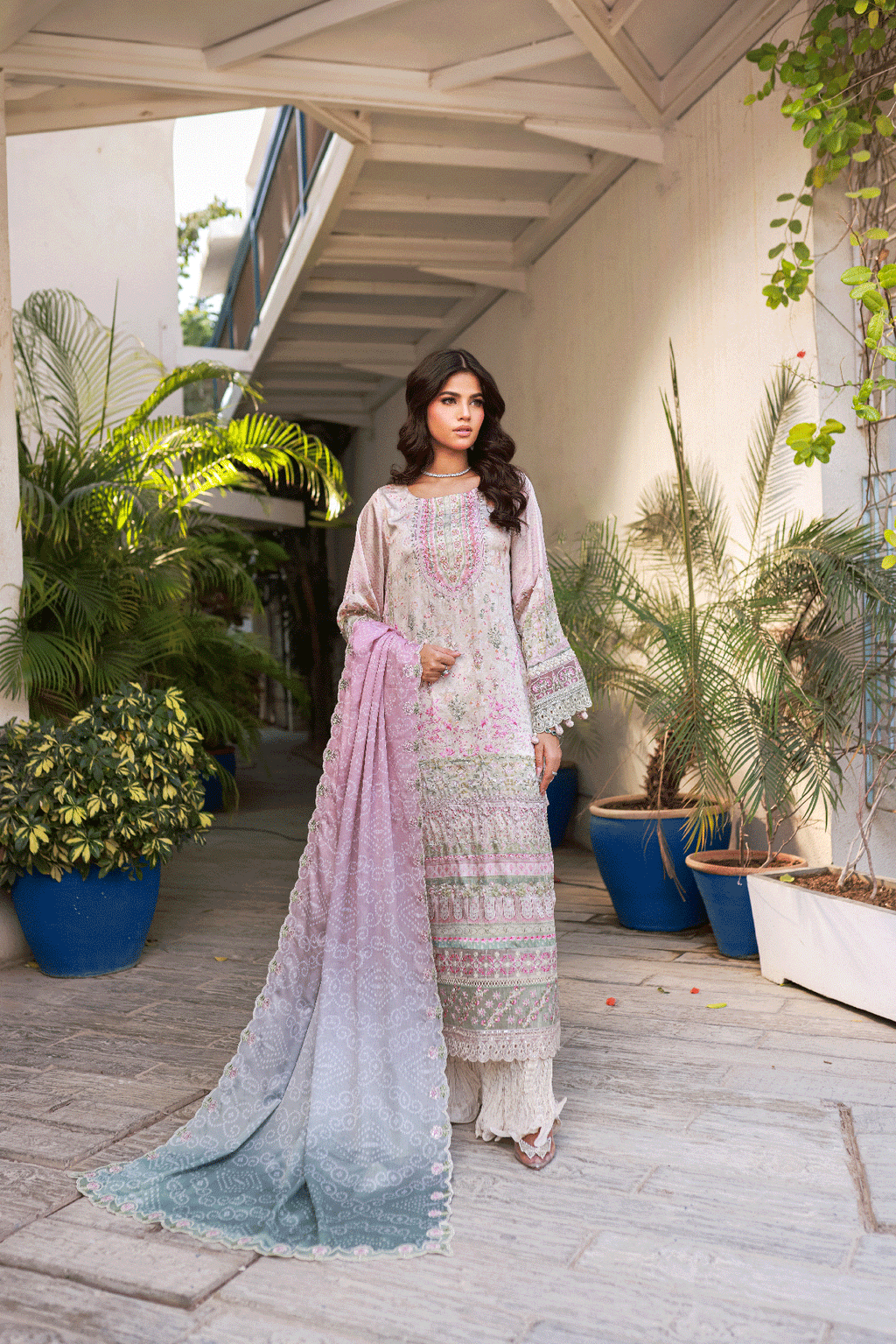 Silk Tunic - 2PCS HAND EMBELLISHED  SHIRT WITH TROUSER-SS24DA-2666 LIGHT GREEN