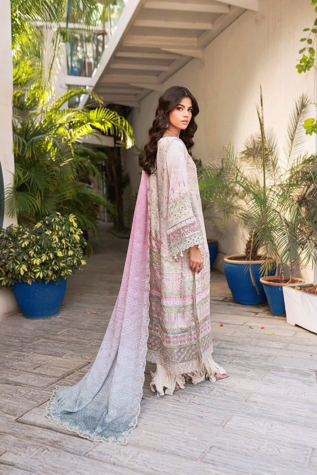 Silk Tunic - 2PCS HAND EMBELLISHED  SHIRT WITH TROUSER-SS24DA-2666 LIGHT GREEN