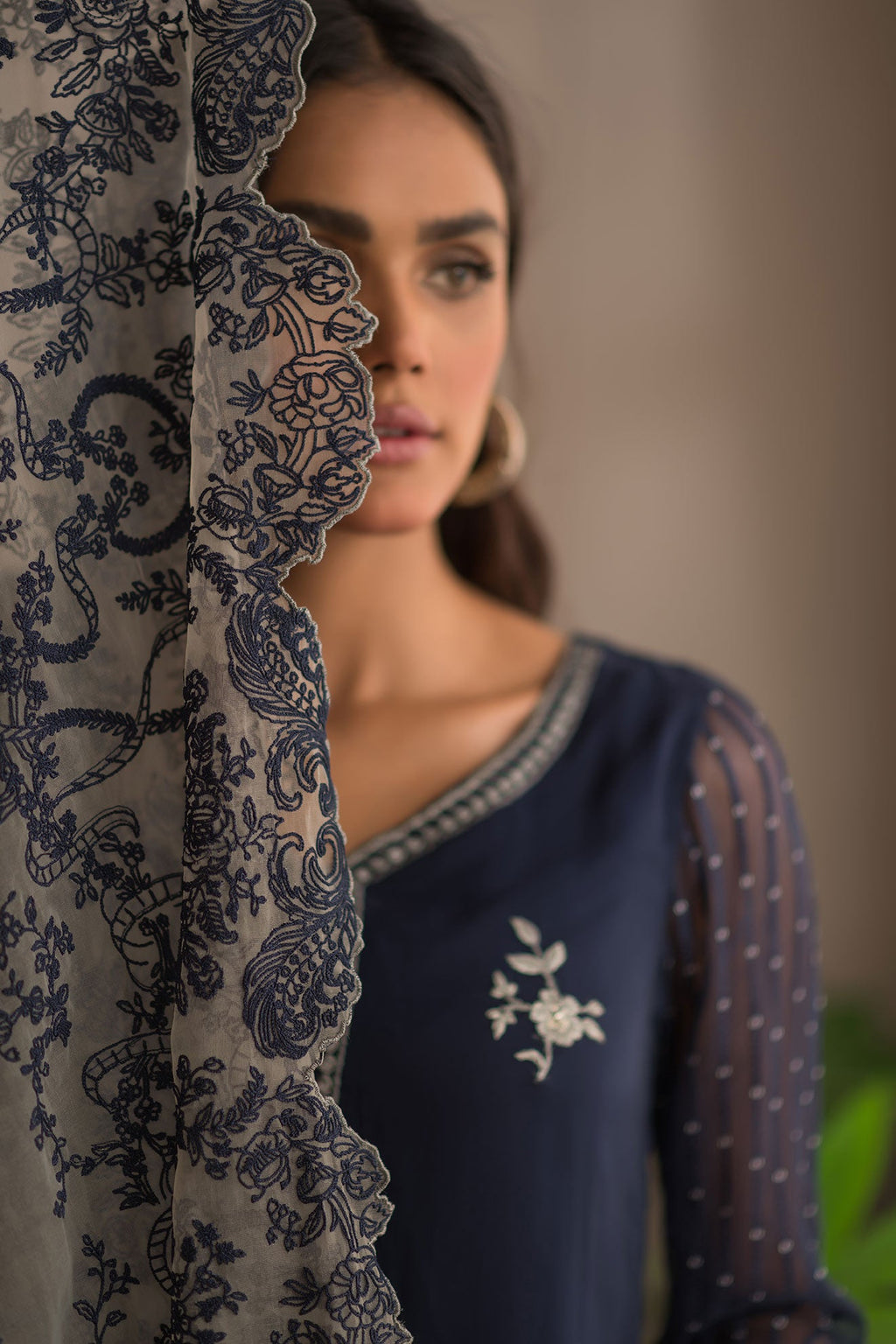 DA-1383 NAVY-BLUE EMBROIDERED KURTA WITH DUPATTA
