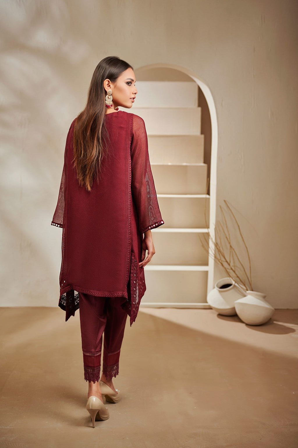 DA-1388 Maroon EMBROIDERED KURTA