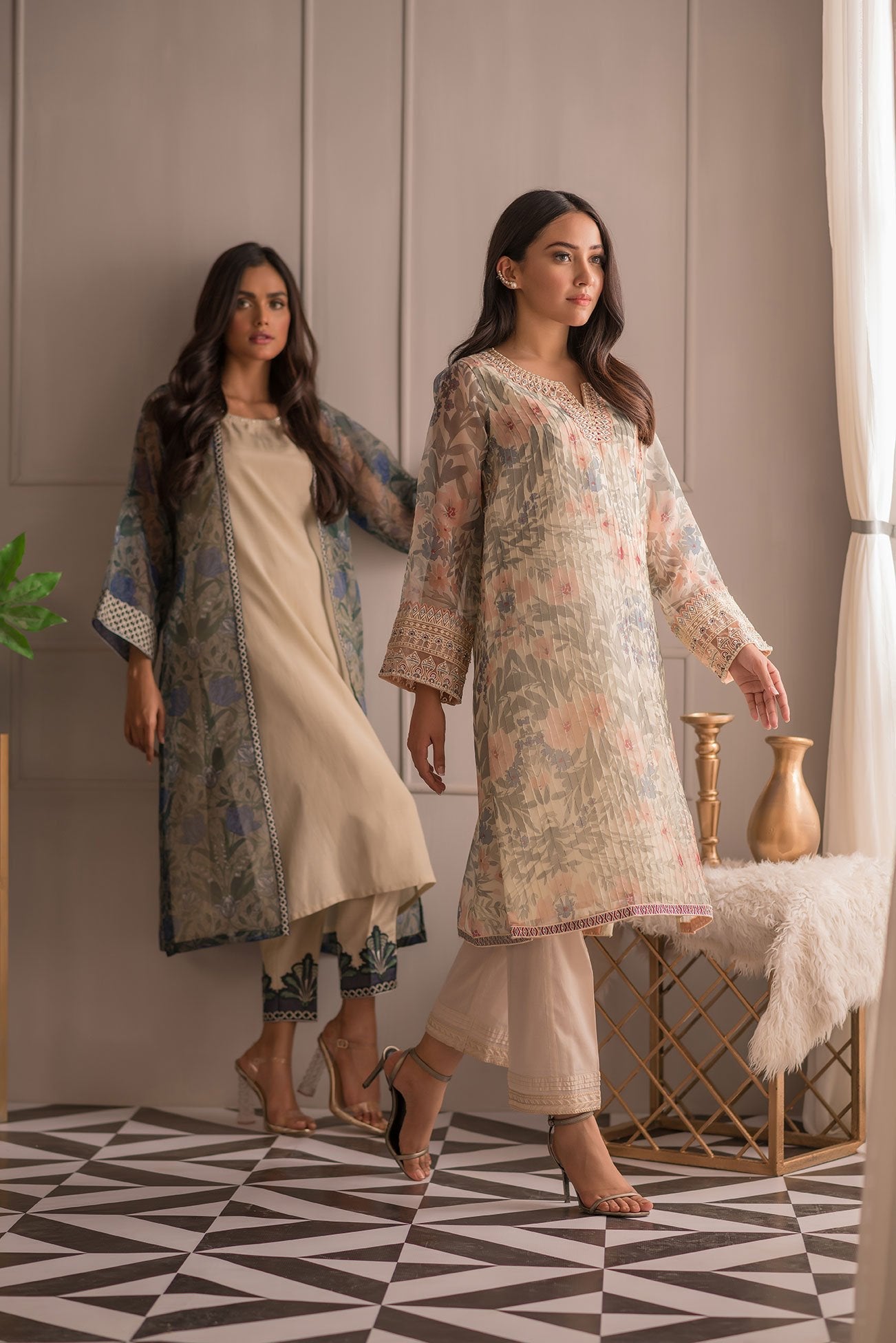 DA-1412 Beige EMBROIDERED KURTA