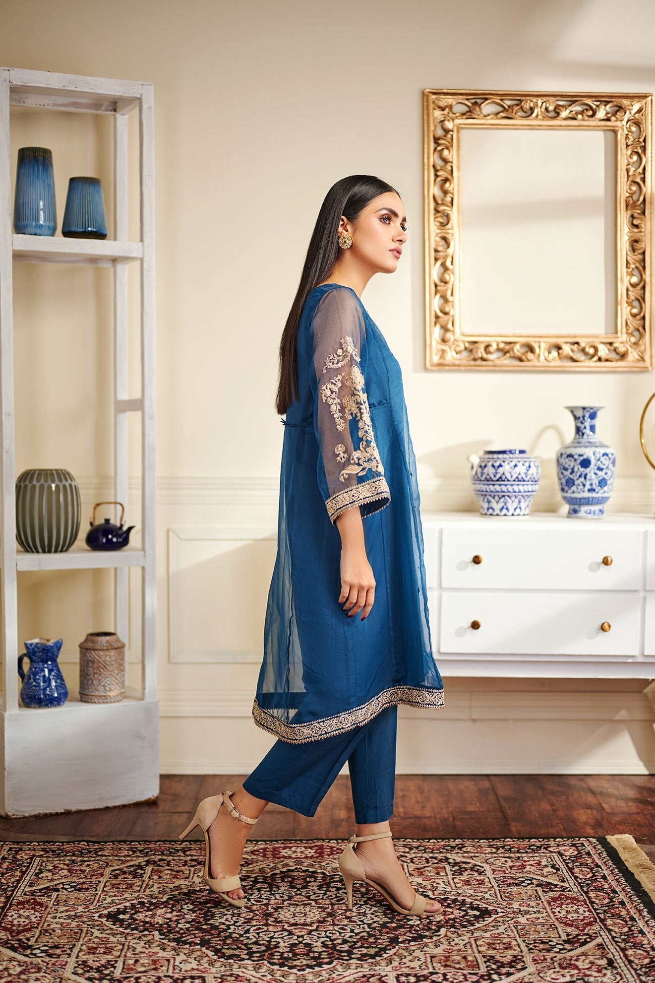 DA-1476 BLUE EMBROIDERED KURTA