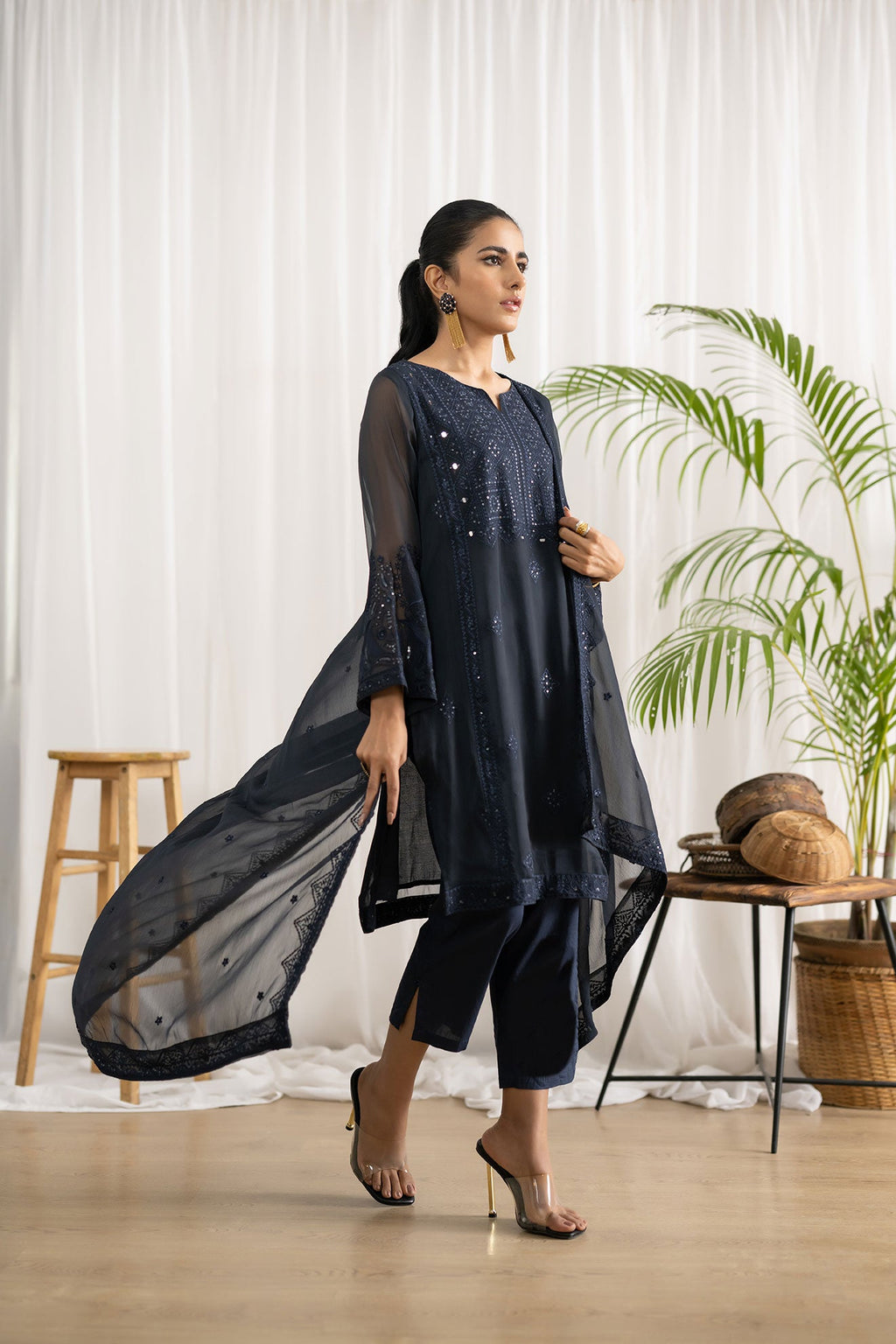 DA-2044 GREY EMBROIDERED KURTA WITH DUPATTA