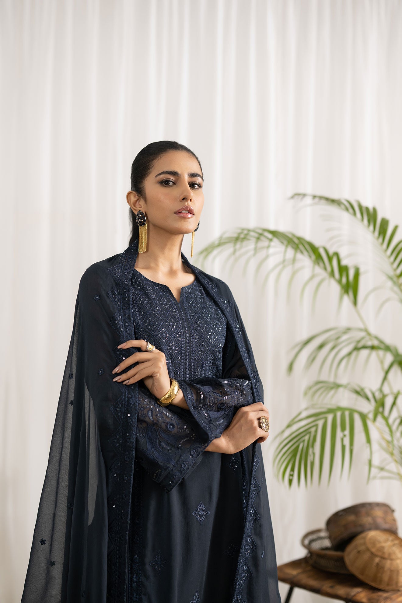 DA-2044 GREY EMBROIDERED KURTA WITH DUPATTA